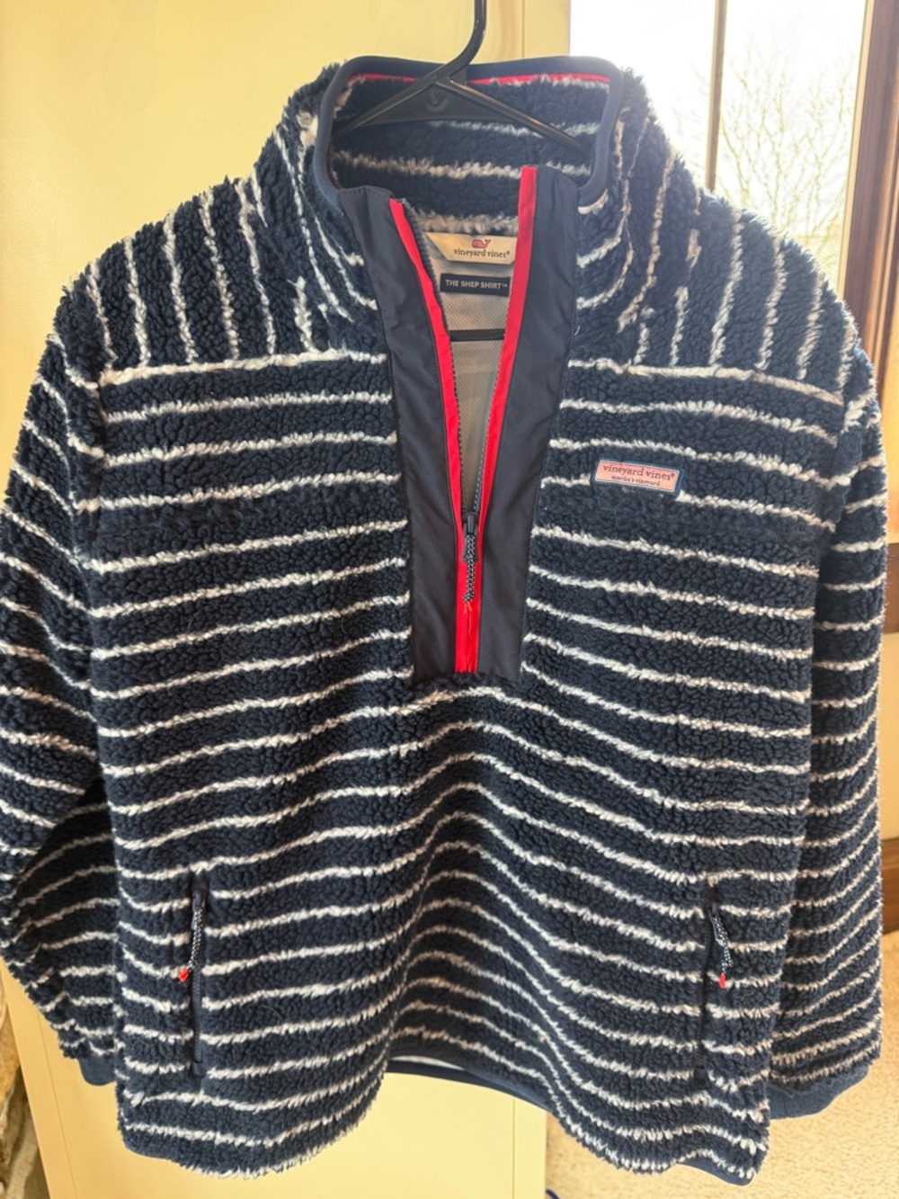 Vineyard Vines Navy & White Striped Sherpa Quarter-Zip Pullover